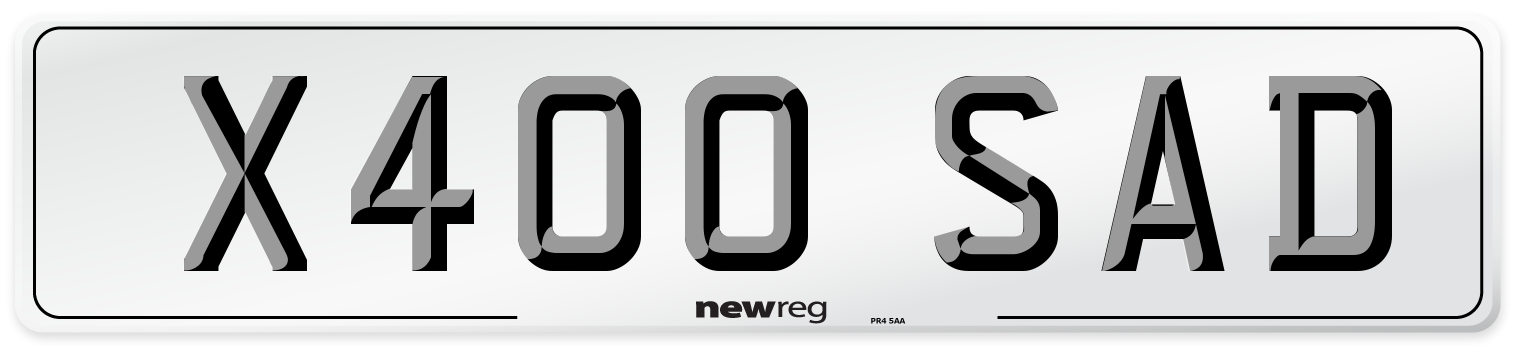 X400 SAD Number Plate from New Reg
